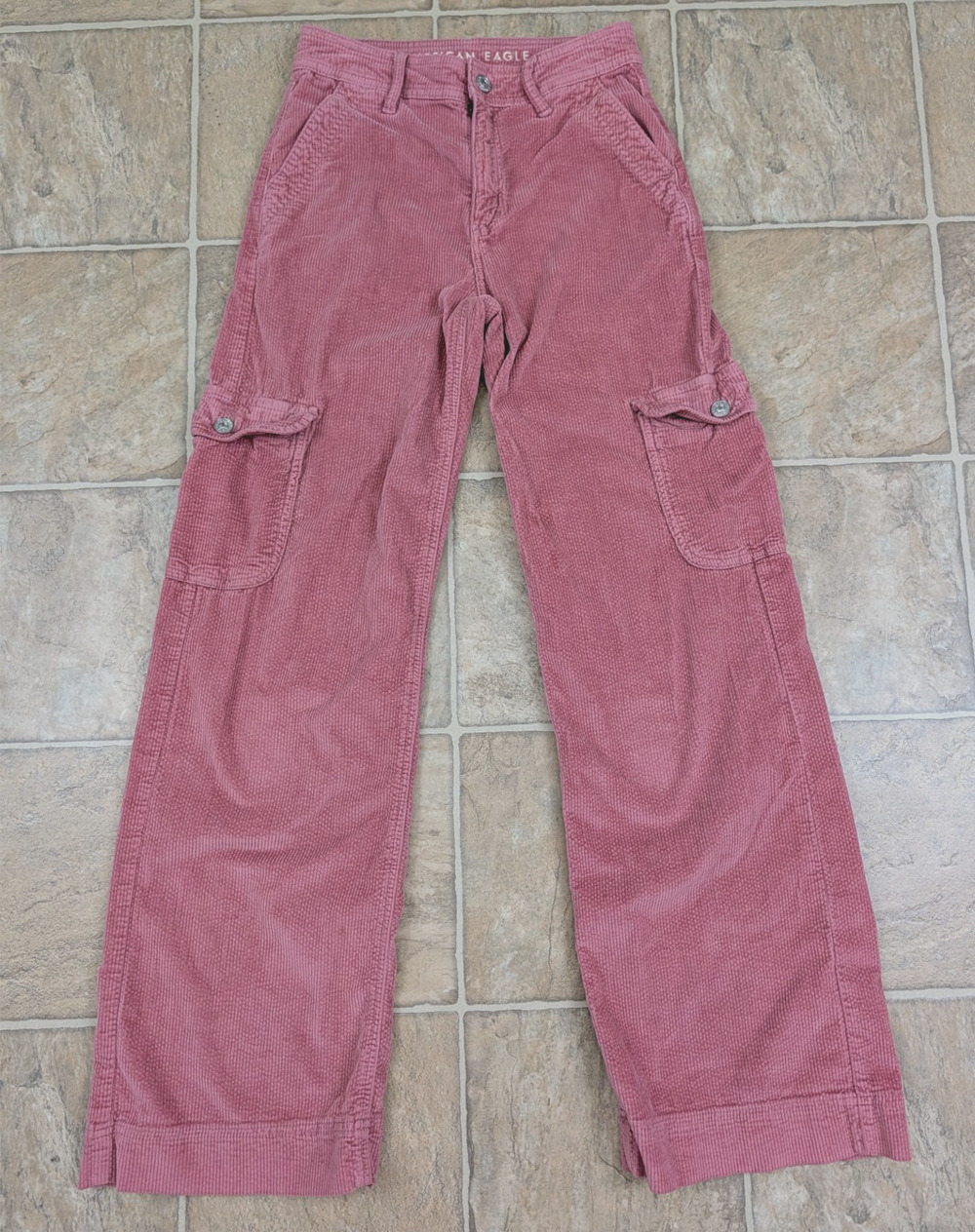 American Eagle stretch sz 00 Corduroy Pants super high rise baggy wide leg 4648